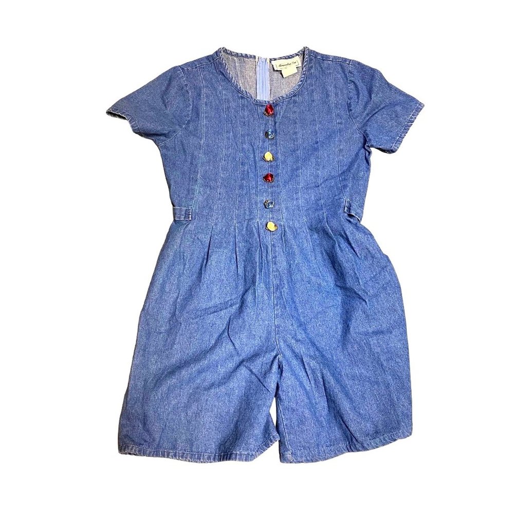 Vintage Alexandra Lee Denim Jean Romper Jumpsuit with Rose Buttons EUC 6P